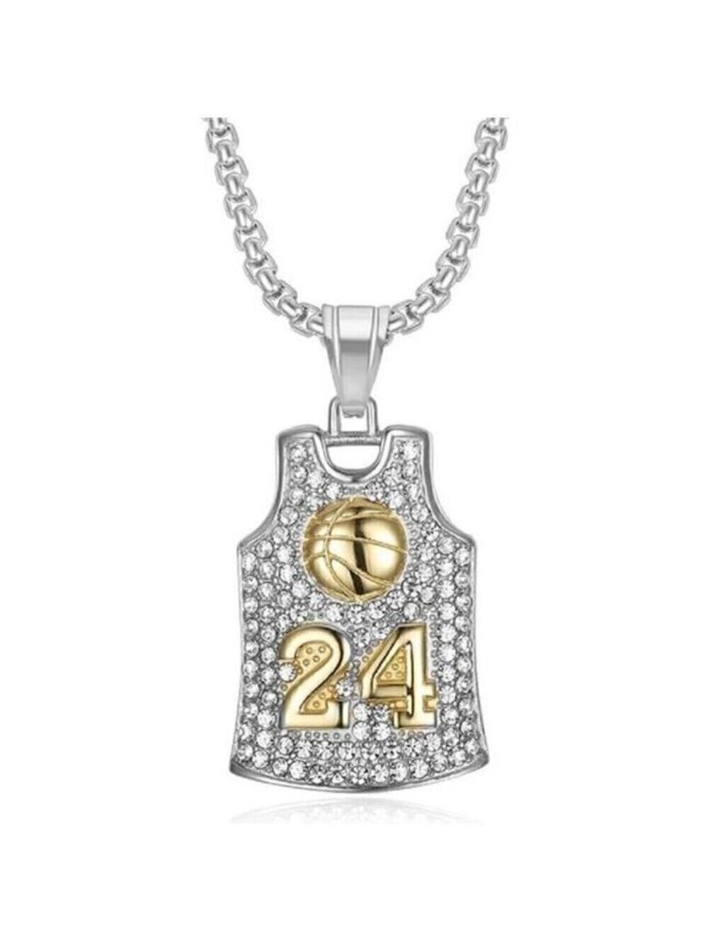 Kobe Bryant Number 24 Basketball Necklace Basketball Jersey Necklace NEW Silver